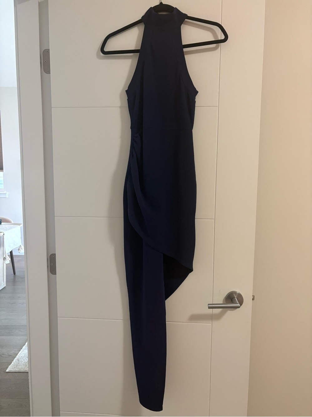 Peppermayo Navy High-Neck Asymmetric High-Low Dress